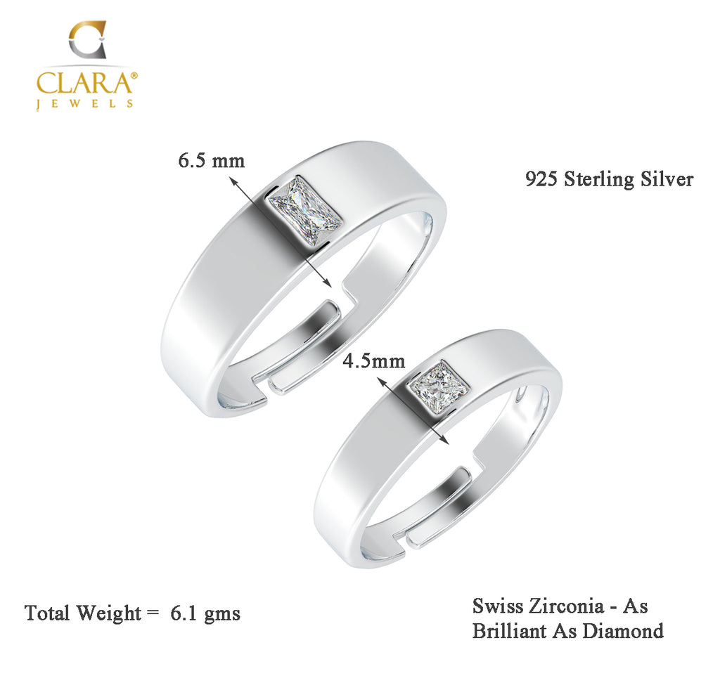 CLARA Pure 925 Sterling Silver Franco Adjustable Couple Band, Promise Rings for Lovers