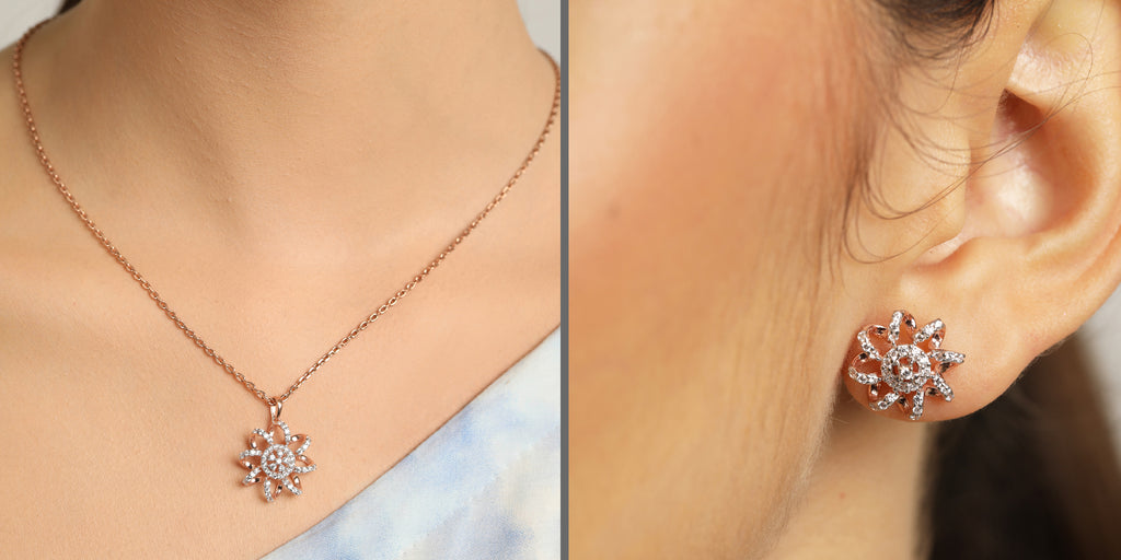 CLARA 925 Sterling Silver Anna Pendant Earring Chain Jewellery Set 