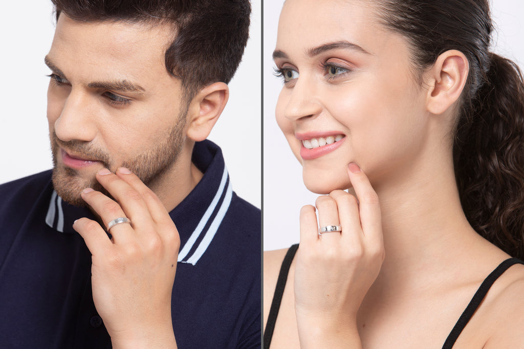 CLARA Pure 925 Sterling Silver Heart Adjustable Couple Band, Promise Rings for Lovers | Gift for Men and Women