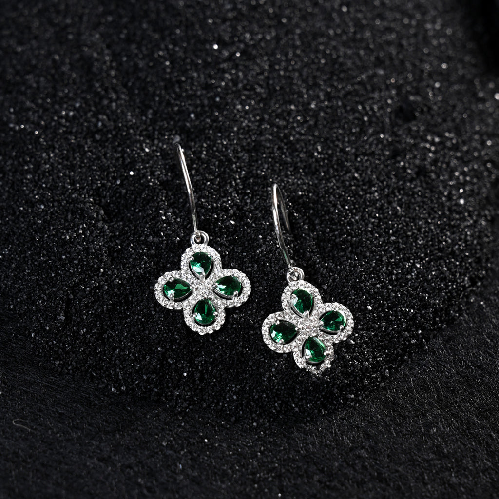 CLARA 925 Sterling Silver Green Flower Earrings 