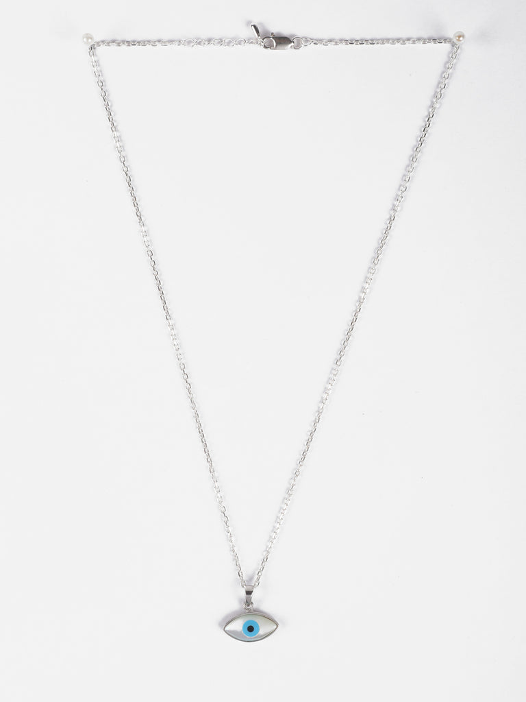 CLARA 925 Sterling Silver Evil Eye Marquise Pendant Chain Necklace 