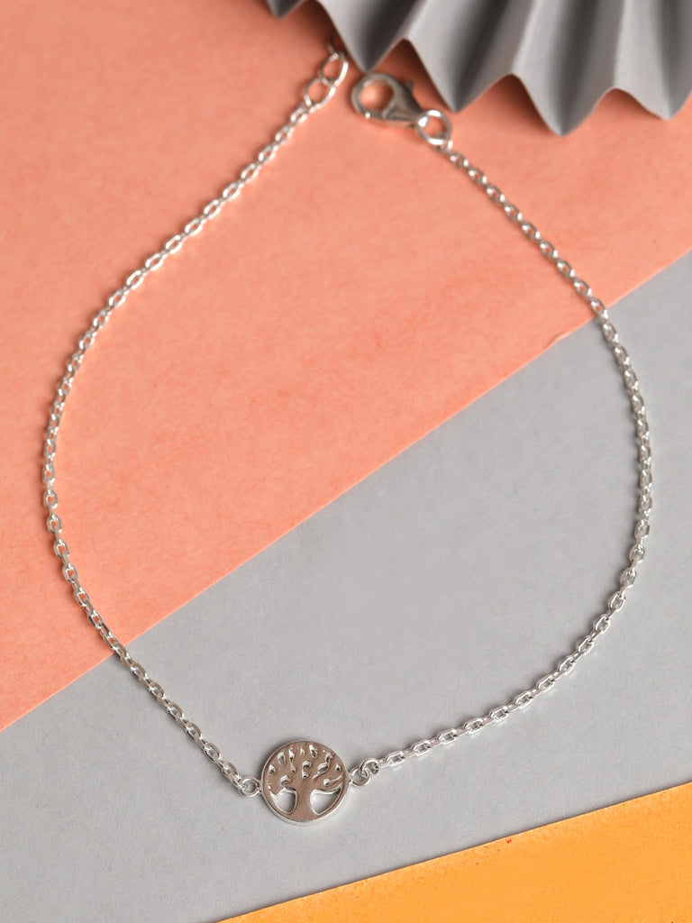 CLARA 925 Sterling Silver Tree of Life Anklet Payal ( Single ) Adjustable Chain Gift for Women and Girls