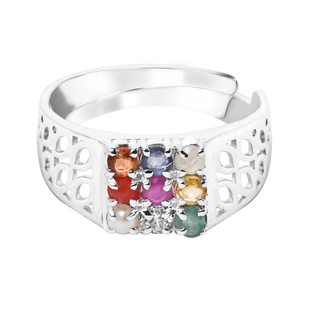 Silver Natural Certified Navratna Stone Nine gems Ring for Men and Boys