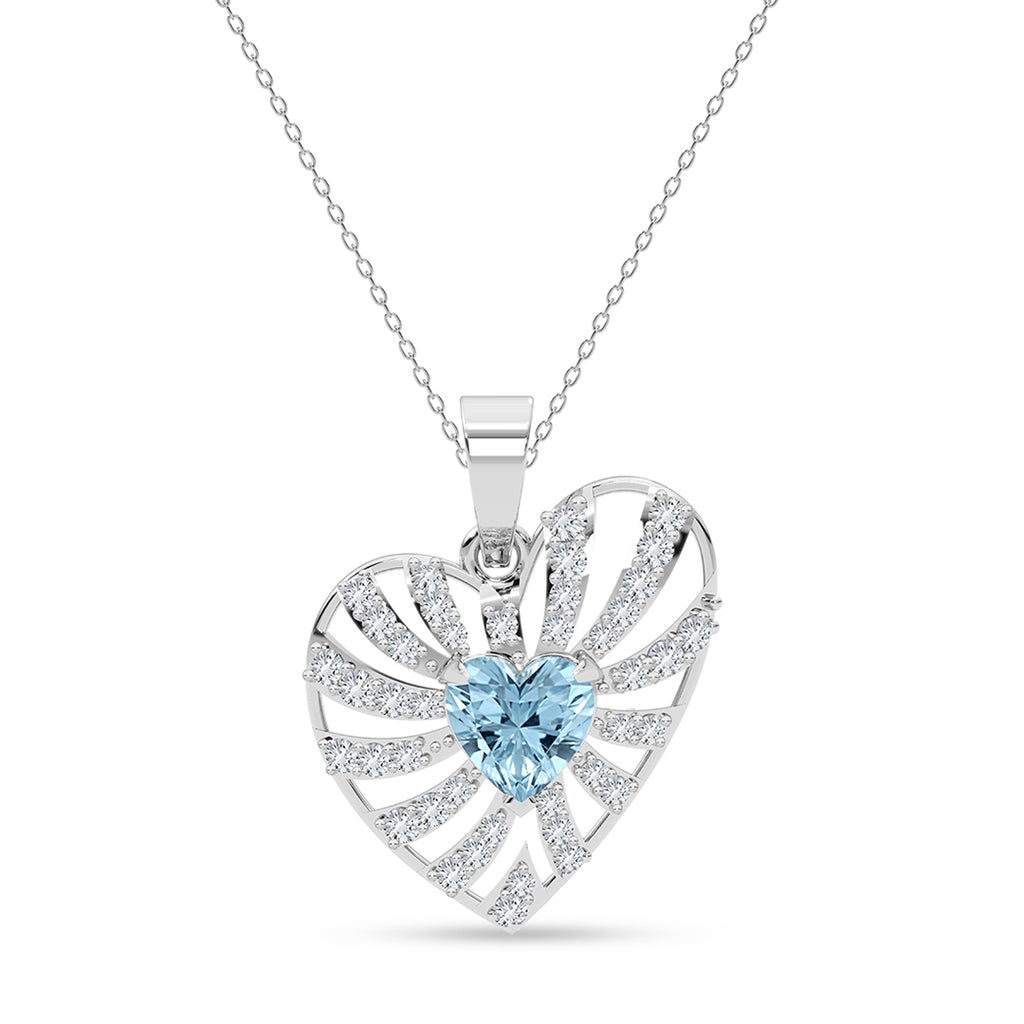Silver Amata Sky Blue Heart Pendant with Chain