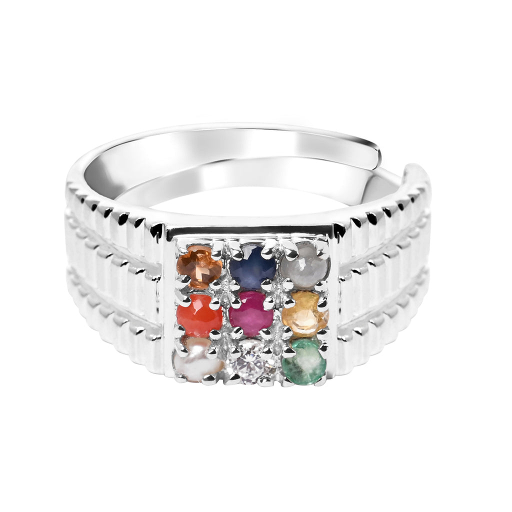 Silver Natural Certified Navaratna Stone Original 9 gems Ring for Men and Boys