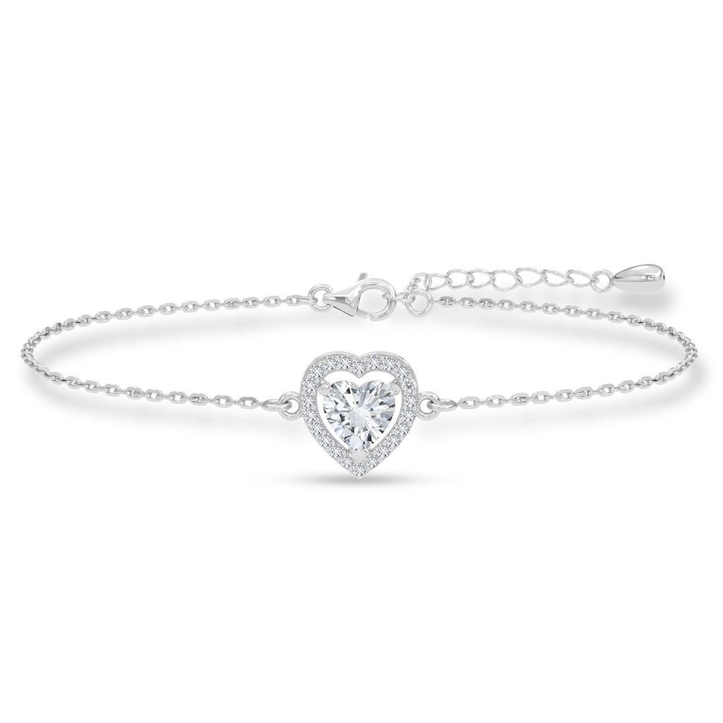 Silver Zilvia Heart Solitaire Adjustable Chain Bracelet