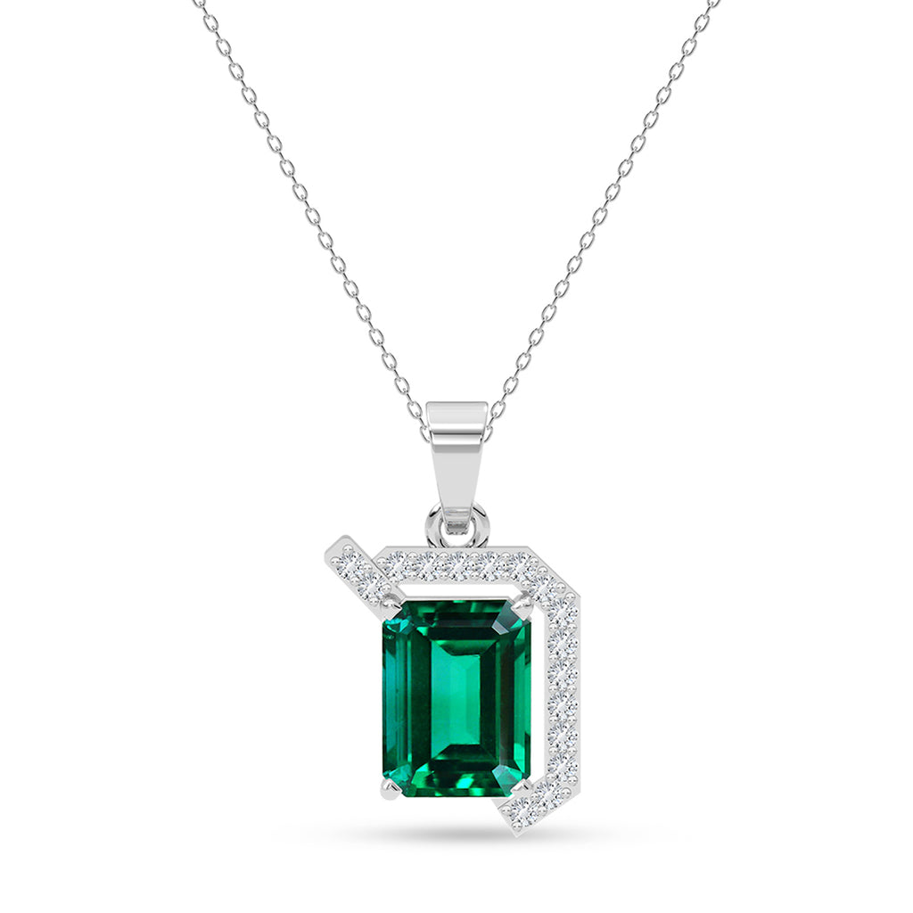 Silver Oriana Green Pendant with Chain