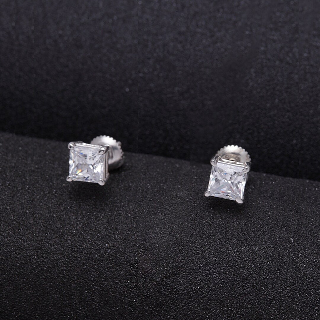 CLARA 925 Sterling Silver Swiss Zirconia Square Earring With Screw Back Gift for Women and Girls