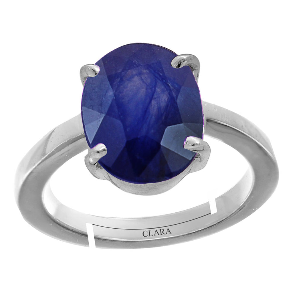 Certified Blue Sapphire Neelam 7.5cts or 8.25ratti 92.5 Sterling Silver Adjustable Ring