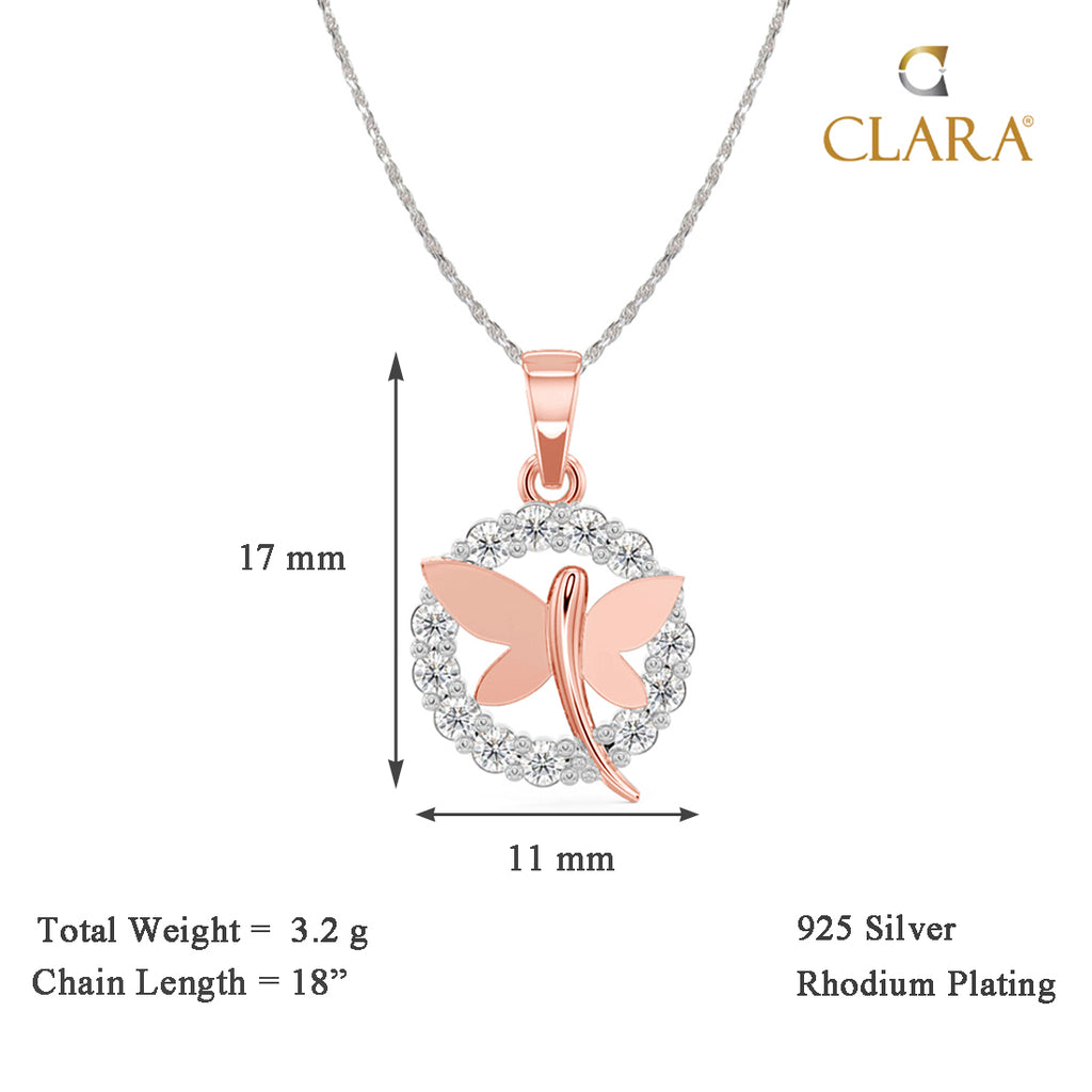 CLARA 925 Sterling Silver Butterfly Pendant Chain Necklace 