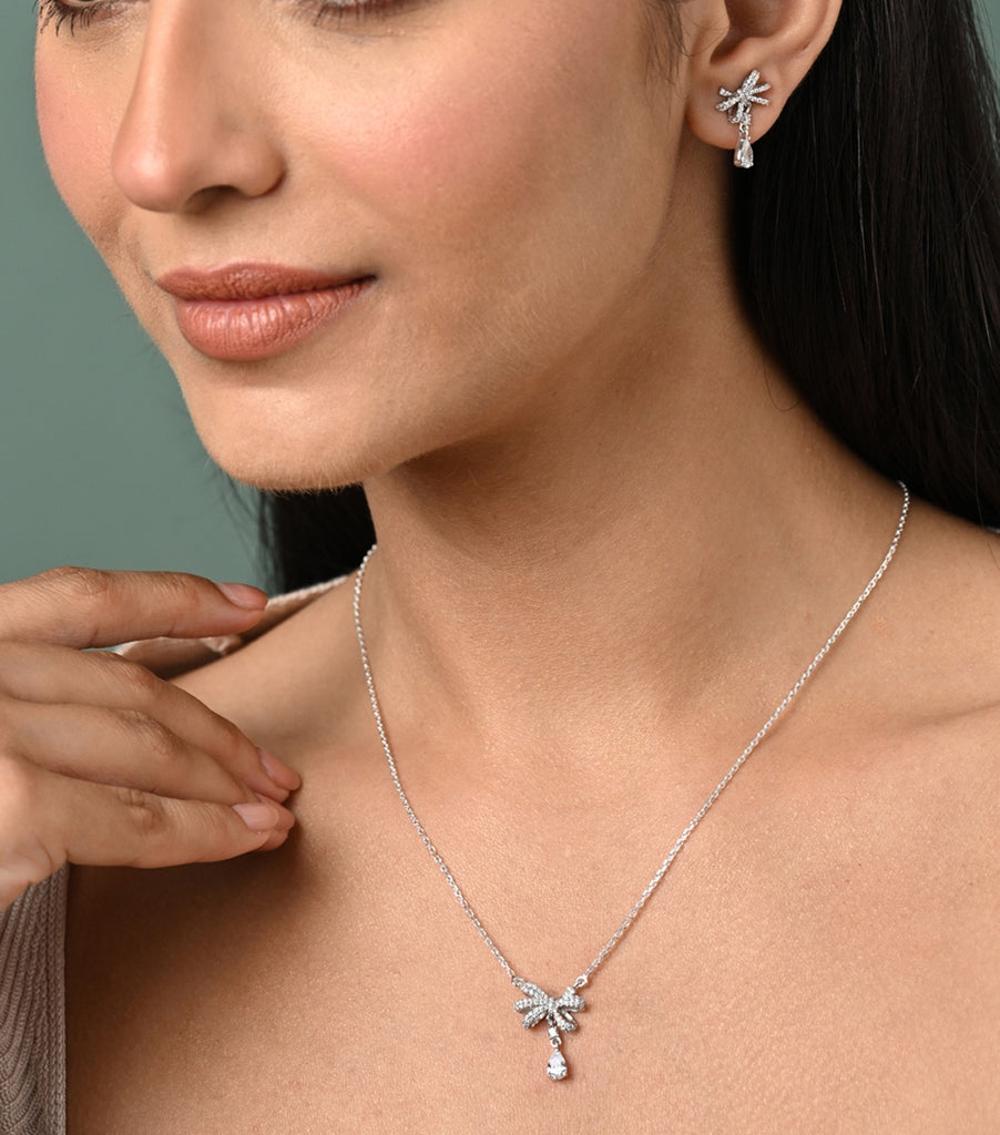 Silver Bow Knot Jewellery Set