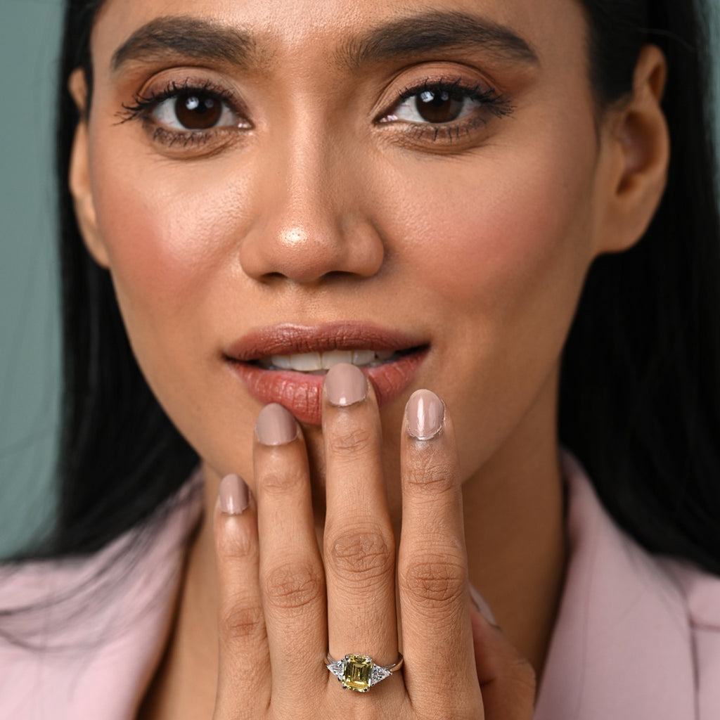 Silver Anya Fancy Yellow Solitaire Ring
