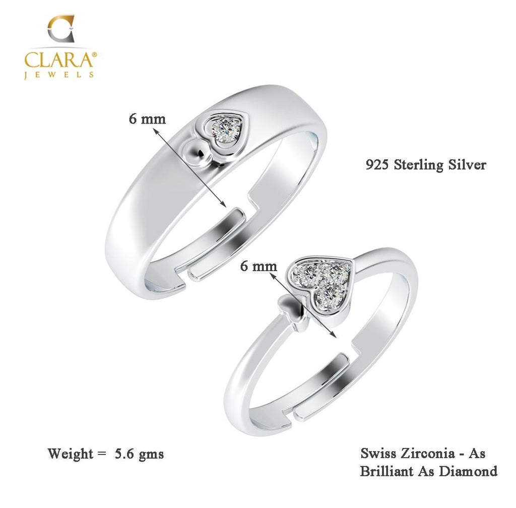 CLARA Pure 925 Sterling Silver Spade Adjustable Couple Band, Promise Rings for Lovers
