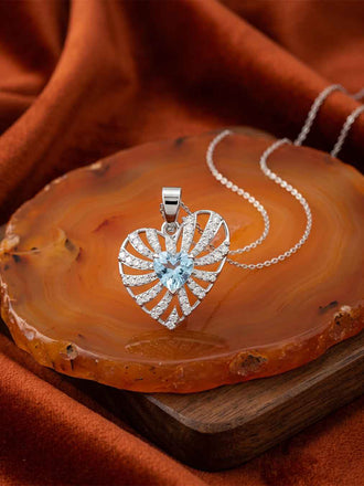 Silver Amata Sky Blue Heart Pendant with Chain