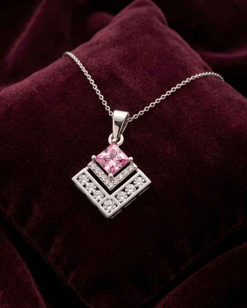 Silver Rosabella Pink Pendant with Chain