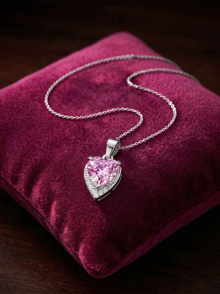 Silver Cimone Pink Heart Pendant with Chain