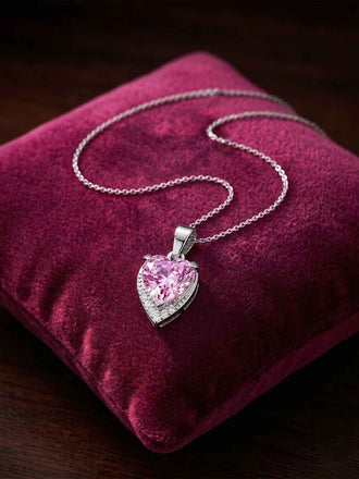 Silver Cimone Pink Heart Pendant with Chain