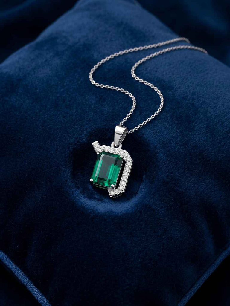 Silver Oriana Green Pendant with Chain