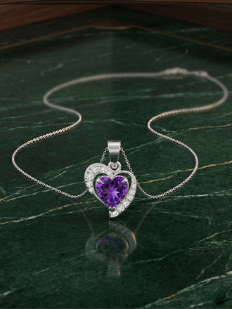 Silver Adelina Purple Heart Pendant with Chain