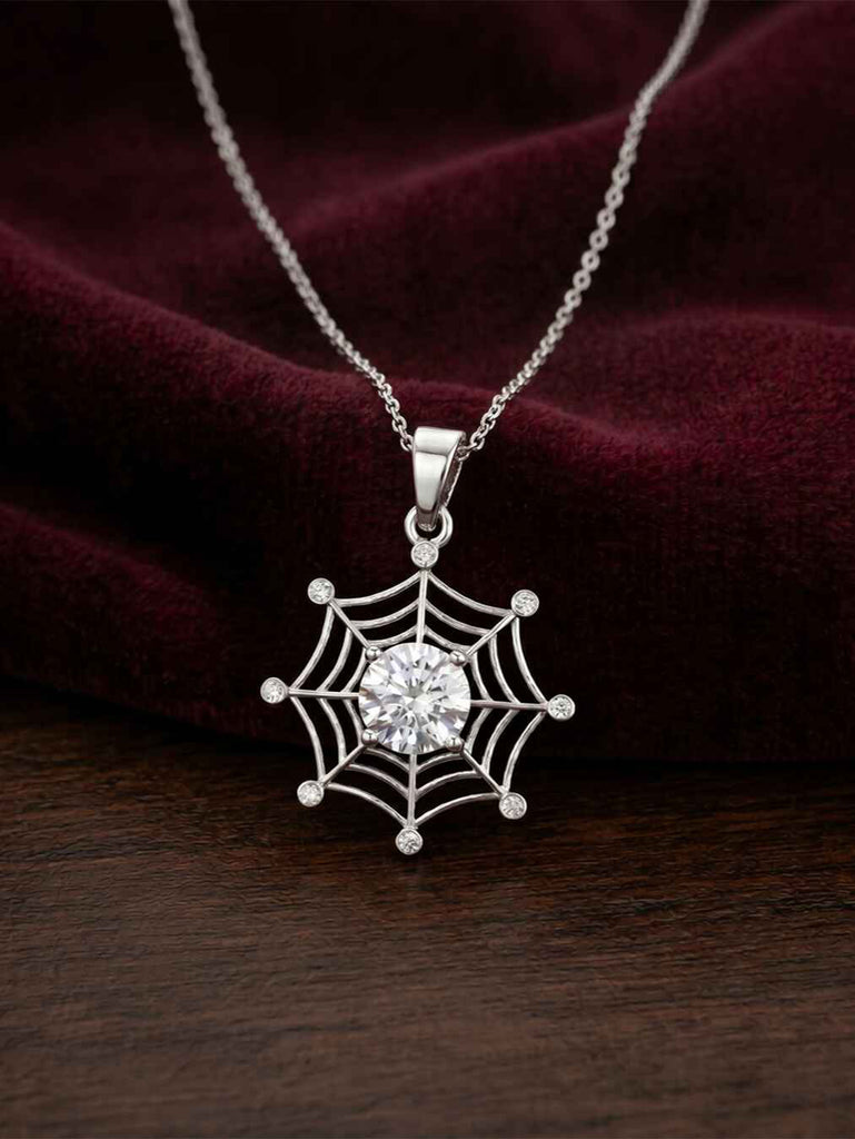 Silver Spider Web Pendant with Chain