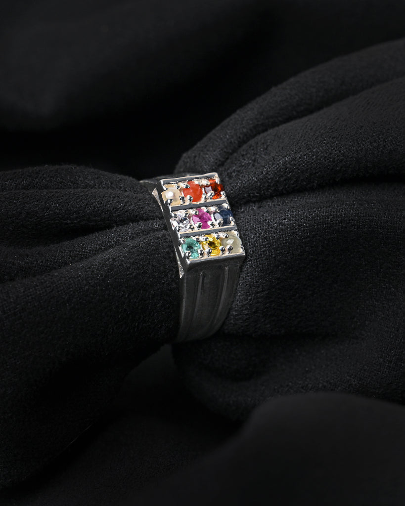 Silver Natural Certified Navaratna Stone Original 9 gems Ring for Men and Boys