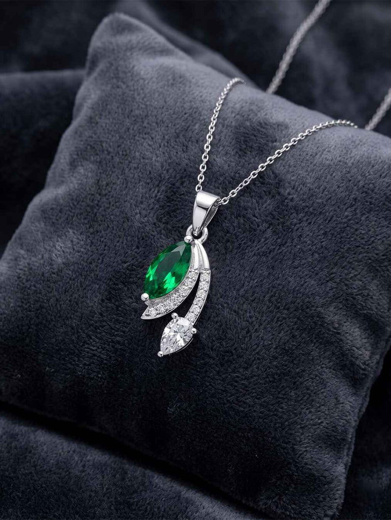 Silver Cosima Green Pendant with Chain