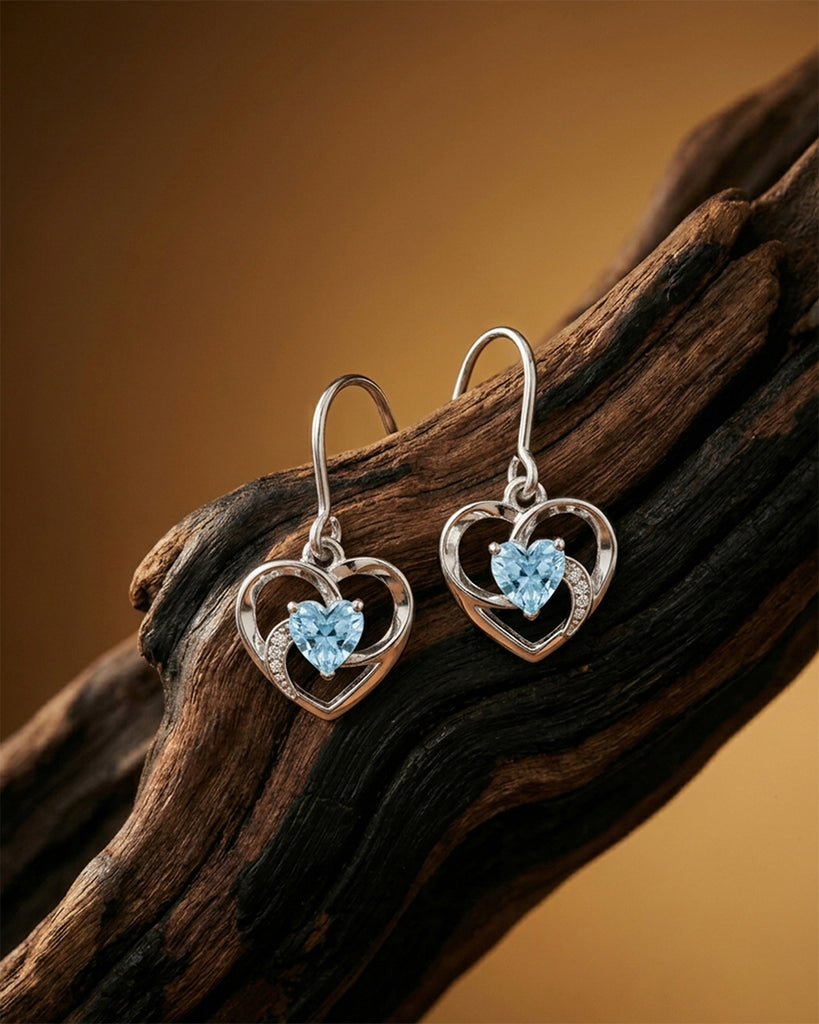 Silver Olesya Heart Drop Earrings
