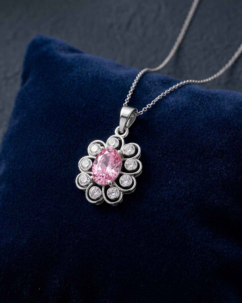 Silver Cielo Pink Pendant with Chain