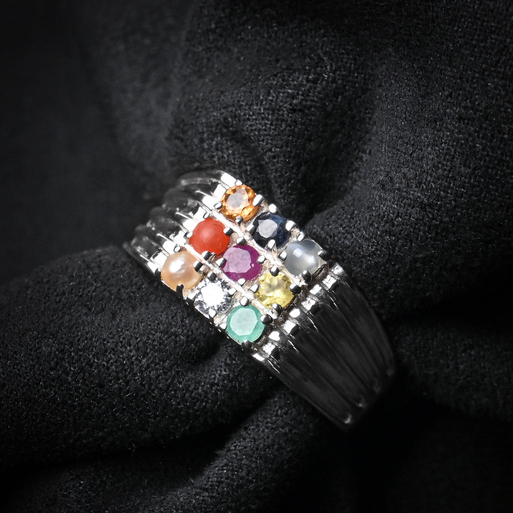 Silver Natural Certified Navratna Stone Nine gems Ring for Men and Boys