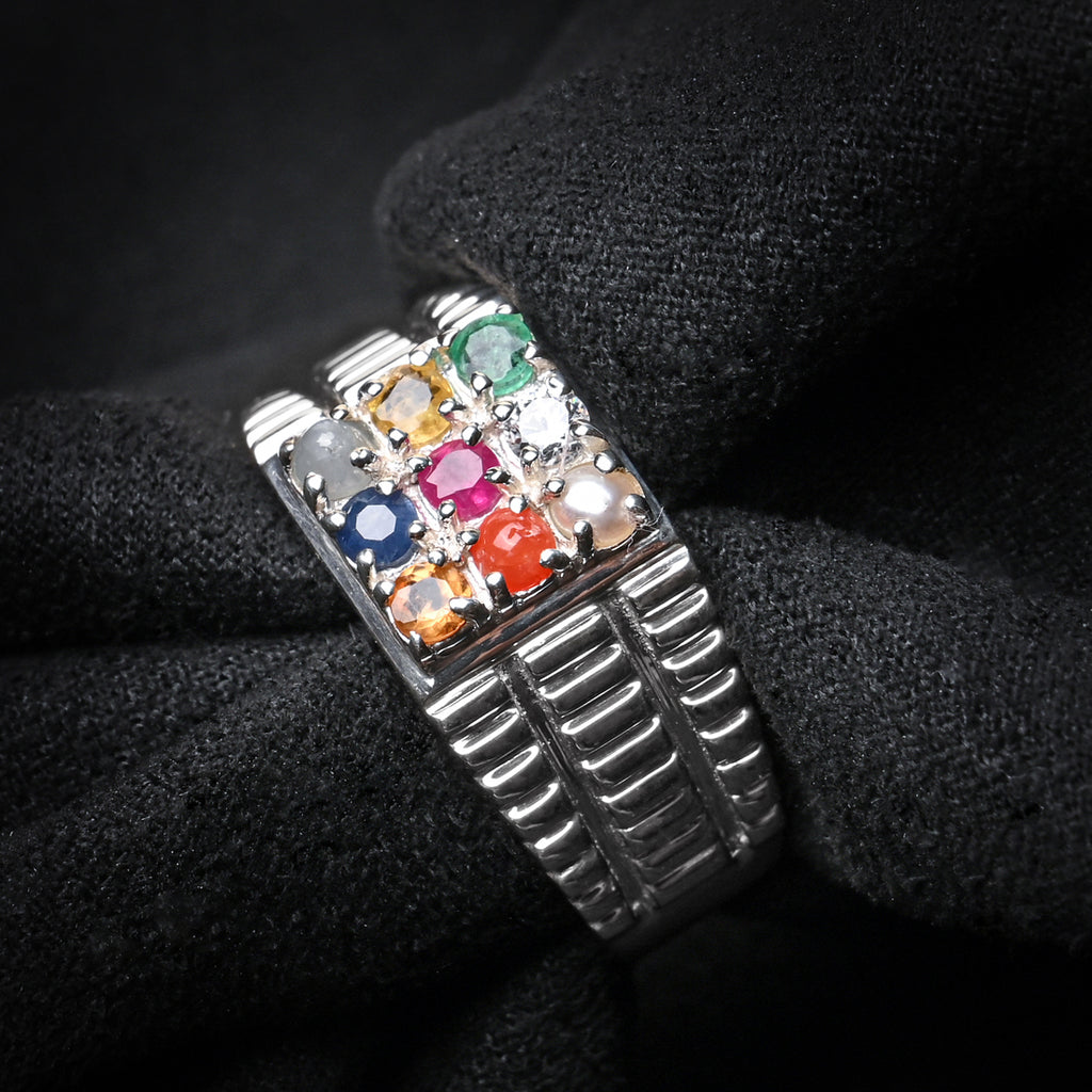 Silver Natural Certified Navaratna Stone Original 9 gems Ring for Men and Boys