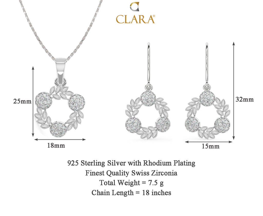 CLARA 925 Sterling Silver Alma Pendant Earring Chain Jewellery Set 