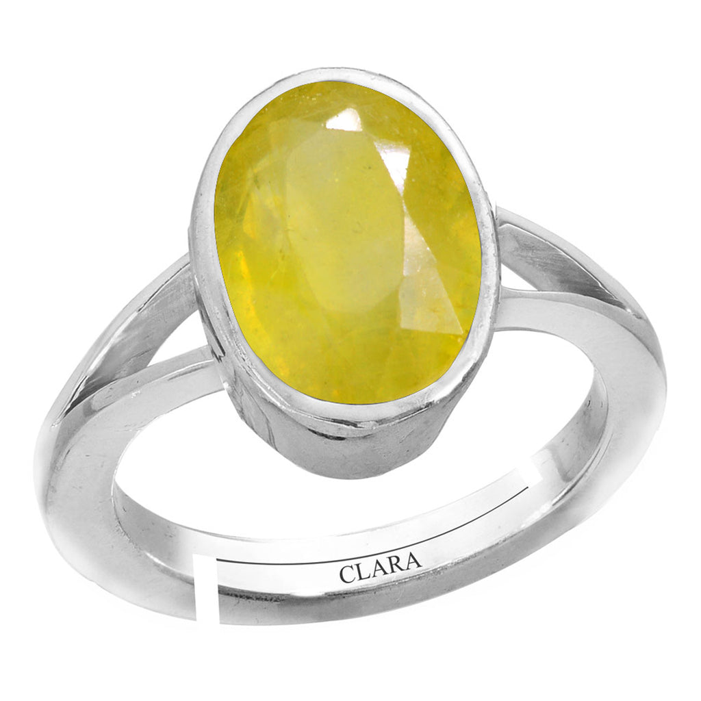 Certified Yellow Sapphire Pukhraj 5.5cts or 6.25ratti 92.5 Sterling Silver Adjustable Ring