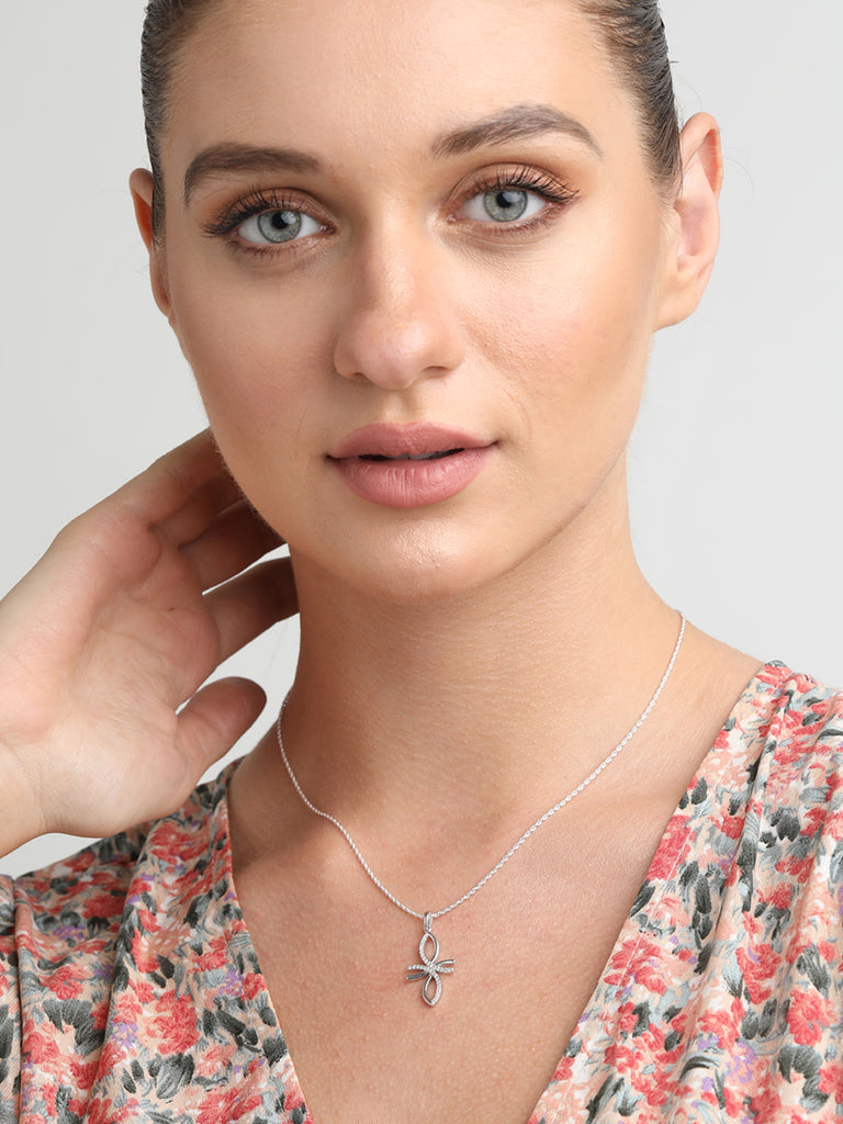 CLARA 925 Sterling Silver Petal Pendant Chain Necklace 