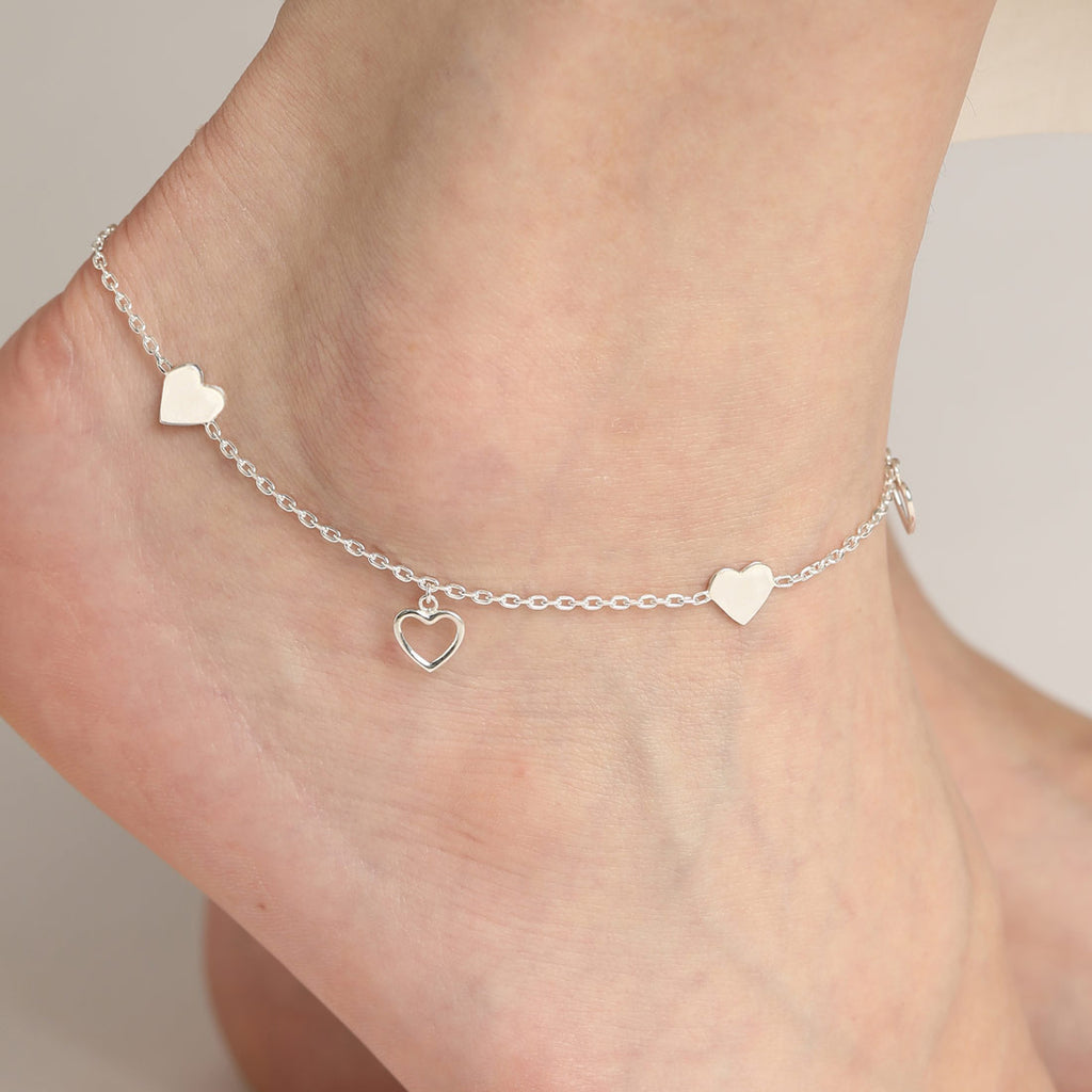 CLARA 925 Sterling Silver Heart Anklet Payal (Single ) Adjustable Chain Gift for Women and Girls