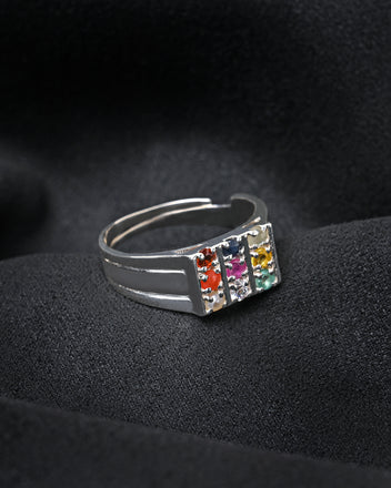 Silver Natural Certified Navaratna Stone Original 9 gems Ring for Men and Boys