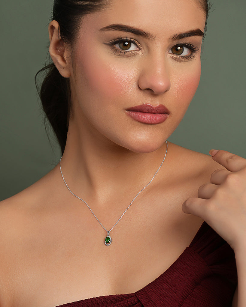 Silver Chiara Green Pendant with Chain