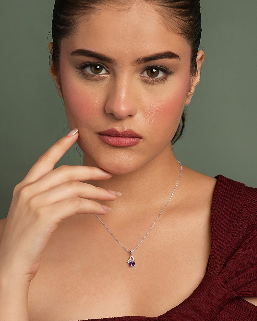 Silver Venti Purple Heart Pendant with Chain