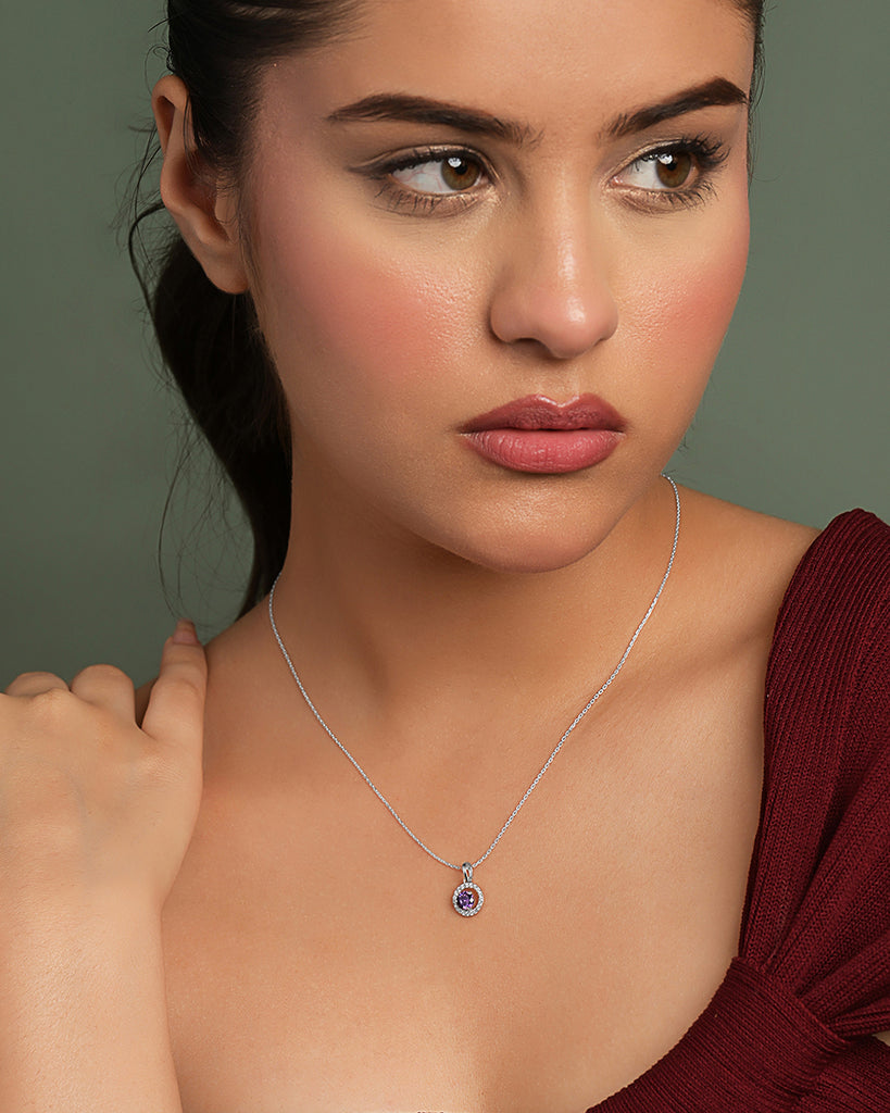 Silver Romina Purple Pendant with Chain