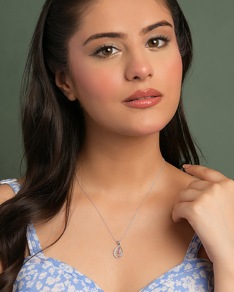 Silver Meconi Pink Pendant with Chain