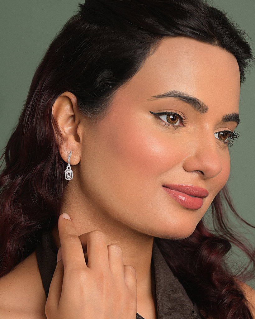Silver Lock Drop Earrings