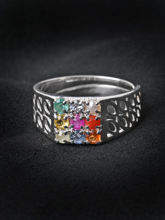 Silver Natural Certified Navratna Stone Nine gems Ring for Men and Boys