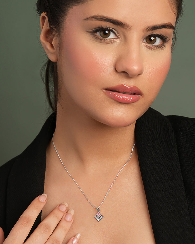 Silver Rosabella Pink Pendant with Chain
