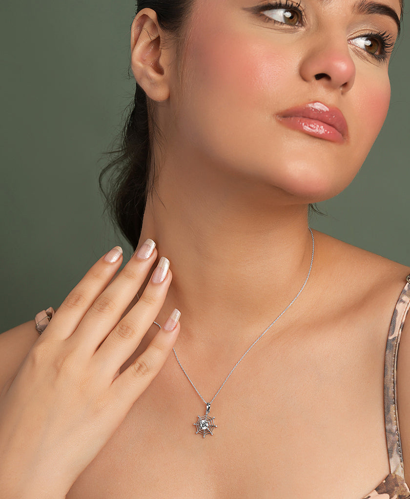 Silver Spider Web Pendant with Chain