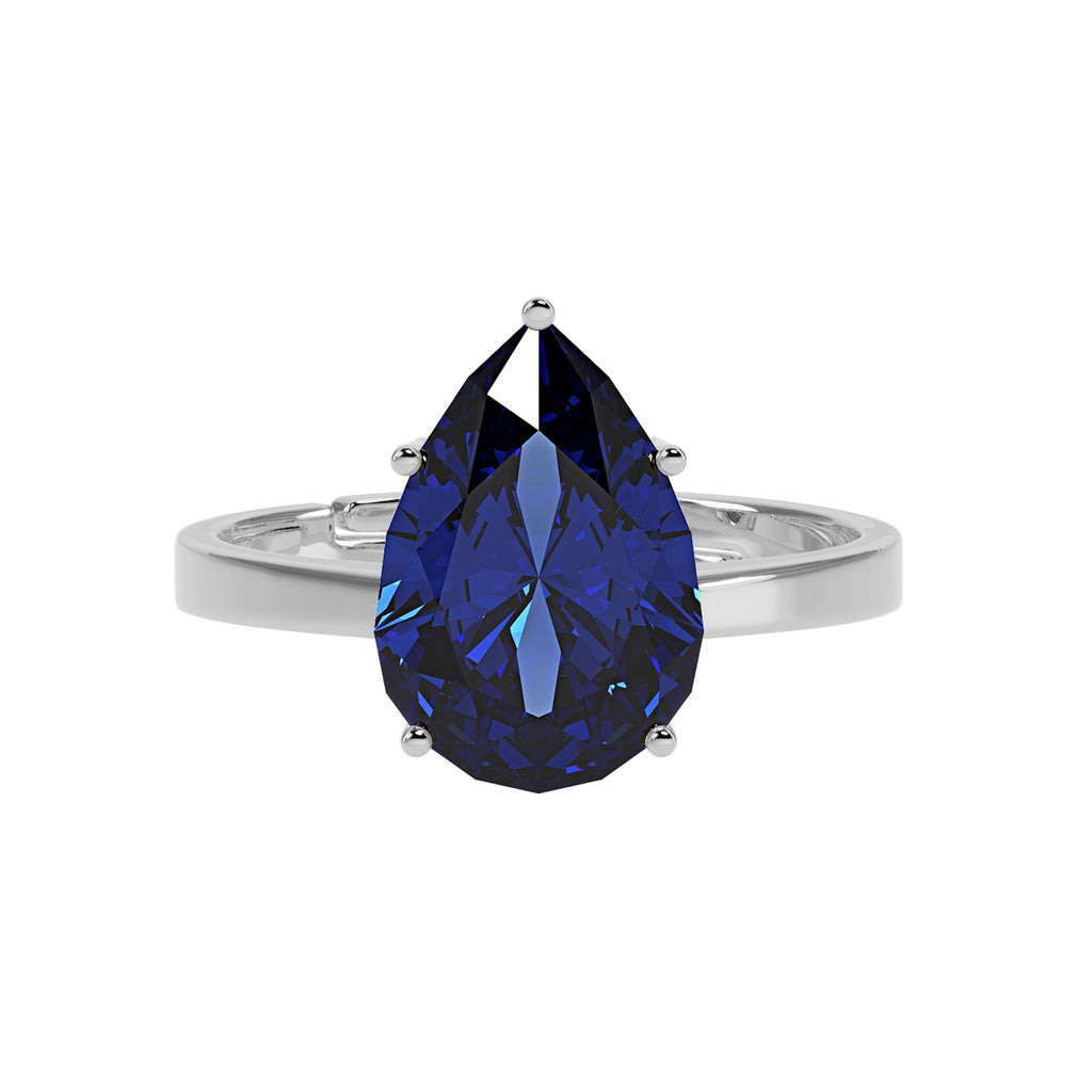 CLARA 925 Sterling Silver Royal Blue Tear Drop Ring with Adjustable Band | Rhodium Plated, Swiss Zirconia | Gift for Women & Girls