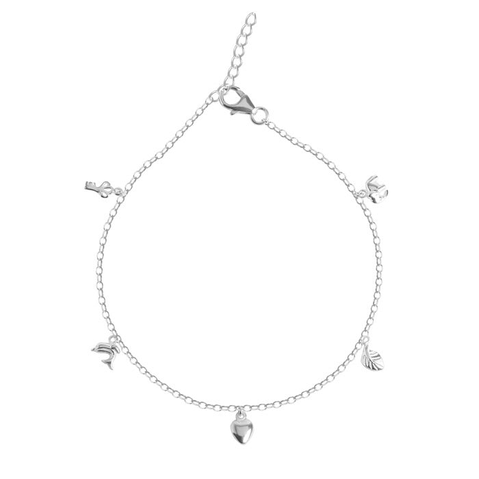 CLARA 925 Sterling Silver Charm Anklet Payal ( Single ) Adjustable Chain Gift for Women and Girls