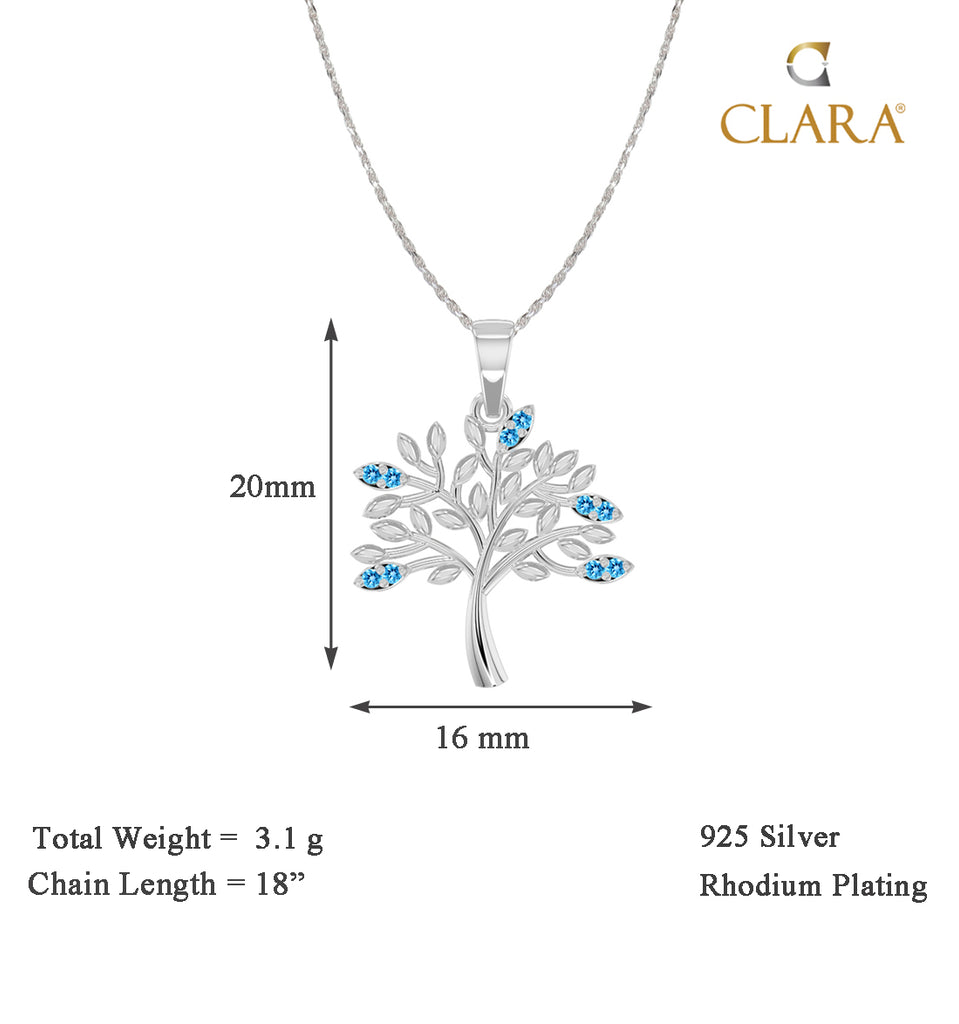 CLARA 925 Sterling Silver Isla Tree Pendant Chain Necklace 