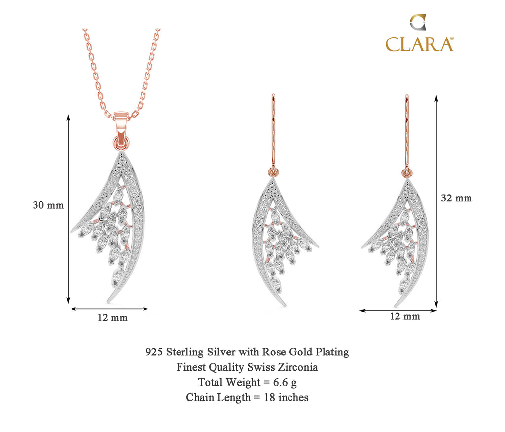 CLARA 925 Sterling Silver Lily Pendant Earring Chain Jewellery Set 