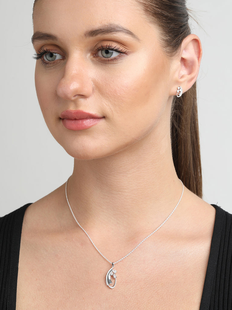 CLARA 925 Sterling Silver Orla Pendant Earring Chain Jewellery Set 