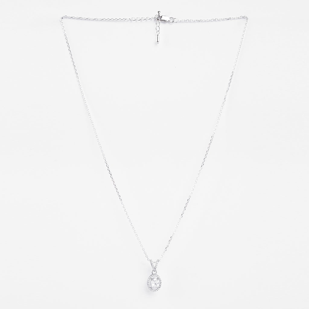 Silver Halo Oval Solitaire Pendant Chain