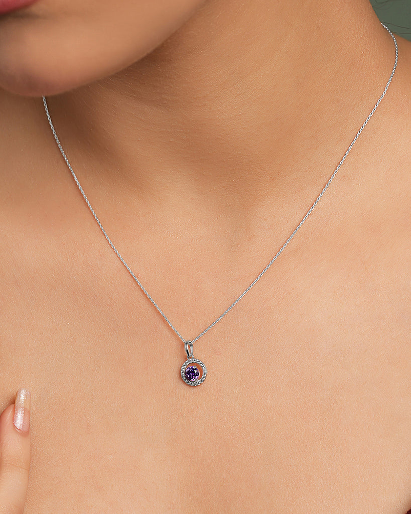 Silver Romina Purple Pendant with Chain